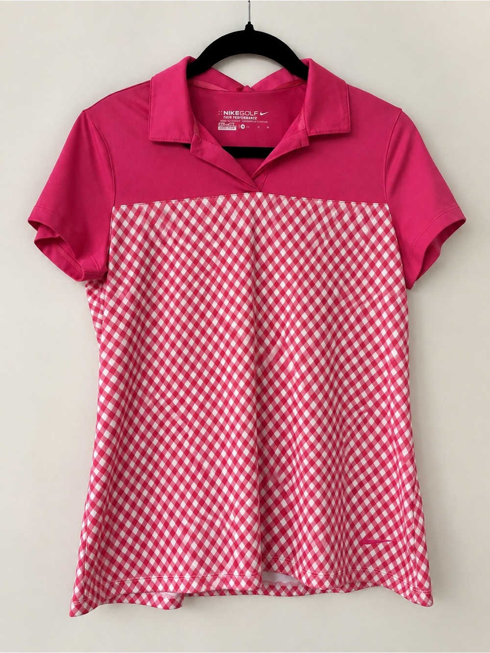 Nike Pink Gingham Short-Sleeve Golf Polo